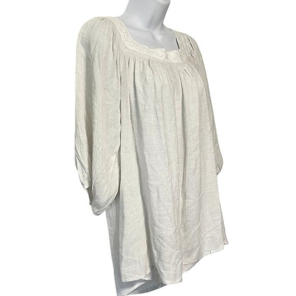 Allie Rose Linen Boho Blouse Womens Size Small 3/4 Sleeve Oatmeal Hippie Lace - Picture 2 of 8